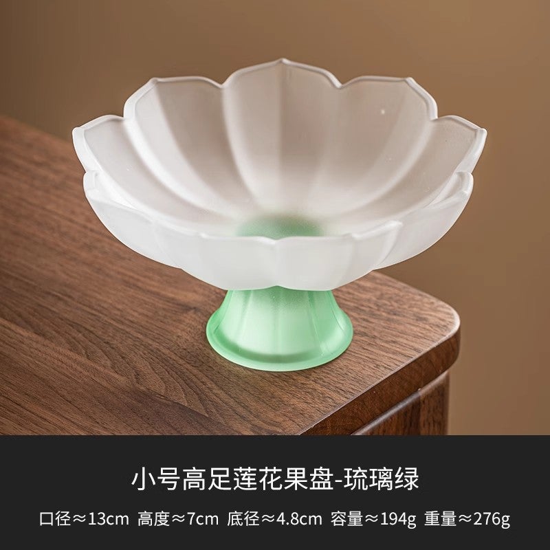 Elegant Lotus Fruit Dish High Leg Snack Tray Pink 11 small lotus fruit plate with high feet_glazed green [13cm] 