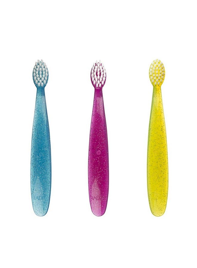RADIUS Totz Toothbrush Extra Soft Brush BPA Free & ADA Accepted Designed for Delicate Teeth & Gums for Children 18 Months & Up - Blue Coral Yellow - Pack of 3 - Image 2