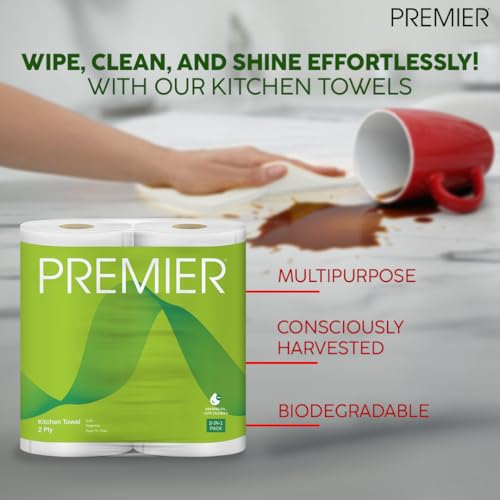 Premier 2 Ply Kitchen Tissue Paper Roll | 240 Pulls | 60 Kitchen Towels X 4 Rolls | Paper Towels for Everyday Cleaning, Kitchen Paper Wipes, Multipurpose tissue rolls for Home Office - Image 2