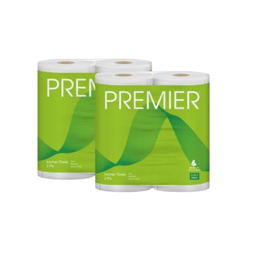 Premier 2 Ply Kitchen Tissue Paper Roll | 240 Pulls | 60 Kitchen Towels X 4 Rolls | Paper Towels for Everyday Cleaning, Kitchen Paper Wipes, Multipurpose tissue rolls for Home Office - Image 1