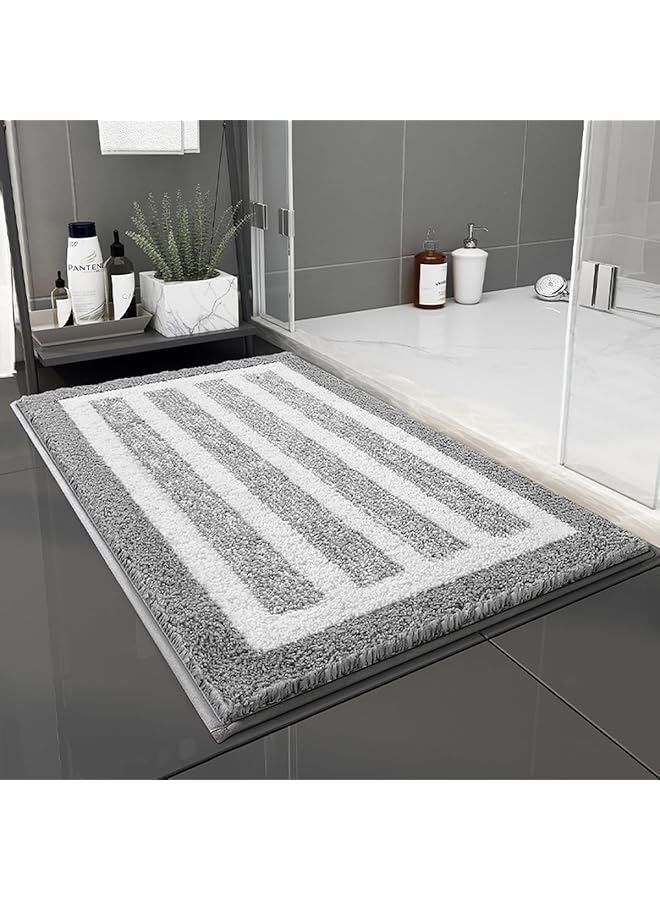 The Bros Bathroom Rug 24" x 16" Bathroom Mat, Extra Soft and Absorbent Microfiber Bath Rugs, Non-Slip Plush Shaggy Bath Carpet, Washable and Dry Bath Rug for Bathroom, Bedroom, Kitchen, Tub (Ashen) - Image 1