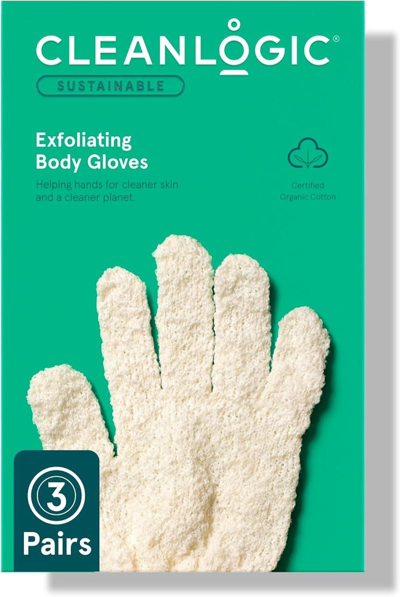 Cleanlogic Sustainable Exfoliating Stretch BathShower Body Gloves Removes Dry Damaged Skin VeganFriendly Pack of 3