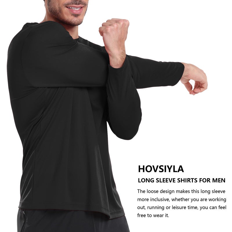 HovSiyla Long Sleeve Shirts for Men Moisture Wicking Mens Tee Shirts Workout Sun Protection T Shirt for Running 5 Black M - Image 3