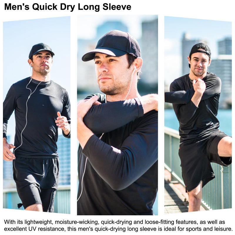 HovSiyla Long Sleeve Shirts for Men Moisture Wicking Mens Tee Shirts Workout Sun Protection T Shirt for Running 5 Black M - Image 5