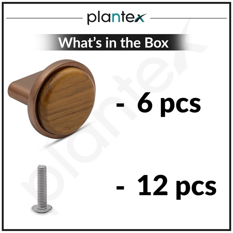 Plantex Knobs for DrawerRound Drawer KnobsKnobs for CabinetsPullPush Knobs for KitchenBedroom Drawer Pack of 6 Small Rose Gold Wood - Image 5