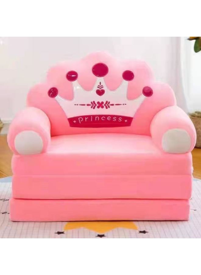 Cute Cartoon Seat Plush Folding Sofa Crystal Super Soft Baby Seat Lazy Child Sofa-Specifications:Three-layer Folding Finished Product-Color:Pink Crown - Image 5