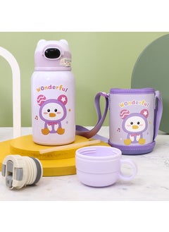 Generic Portable Cartoon Deer Vacuum 316 Stainless Steel Water Cup With Straw Childrens Insulated Cup Student Deer Antler Pop-Up Cup Purple cute duck 