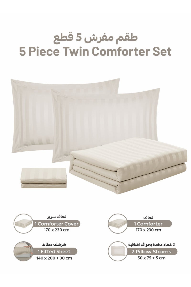 Donetella Striped Comforter Set, Single Size (170x230 cm), 5-Piece Hotel Bedding with 350 GSM Filling – Comforter, Comforter Cover, Fitted Sheet, Pillowshams.  - Image 4