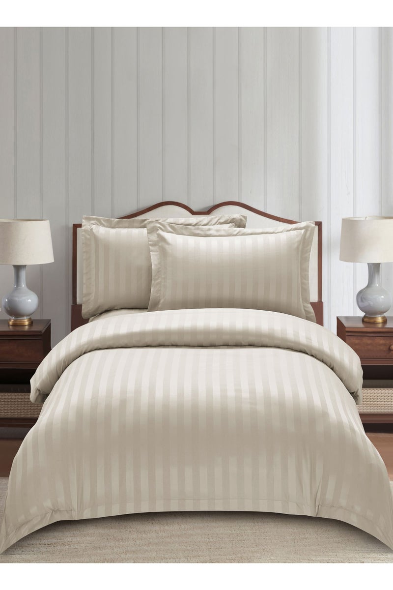 Donetella Striped Comforter Set, Single Size (170x230 cm), 5-Piece Hotel Bedding with 350 GSM Filling – Comforter, Comforter Cover, Fitted Sheet, Pillowshams.  - Image 1