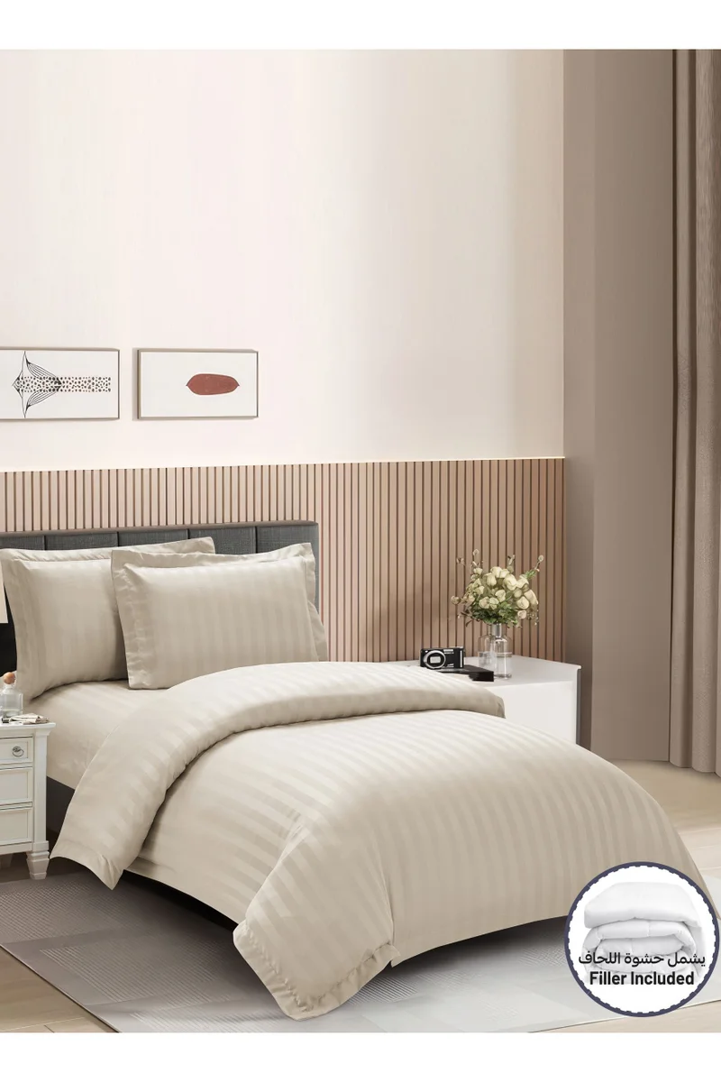 دوناتيلا Striped Comforter Set, Single Size (170x230 cm), 5-Piece Hotel Bedding with 350 GSM Filling – Comforter, Comforter Cover, Fitted Sheet, Pillowshams.