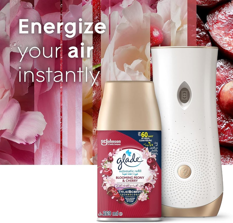 Glade Surface safe Glade Automatic Air Freshener Spray Refill Scented with Blooming Peony & Cherry Scent, 269 ml All storage space compatible - Image 2