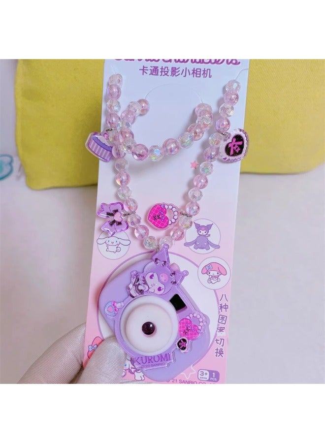 Sanrio Projection Camera Kulomi Necklace Cyber Celebrity Girls Hanging Chain Merlot Strawberry Ball Chain Toy-Color:Kuromi Love Switch Projection Necklace  - Image 1