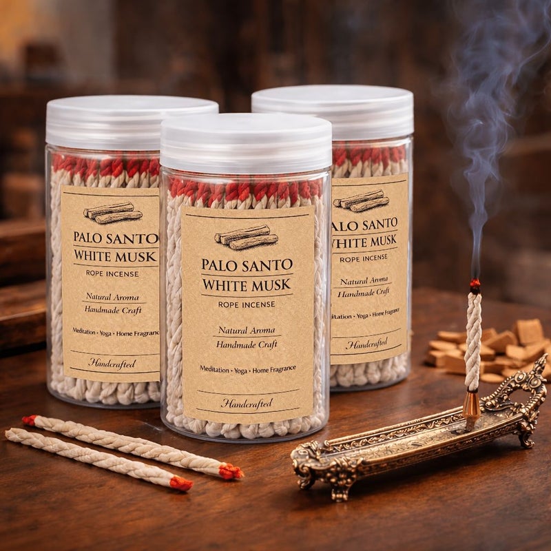 Premium 38pcs Canned Sacred Wood White Musk Handmade Rope Incense Traditional Handwoven Slow Burning Lasting Fragrance For Yoga Meditation Home Ambiance Bedroom Aroma - Image 1