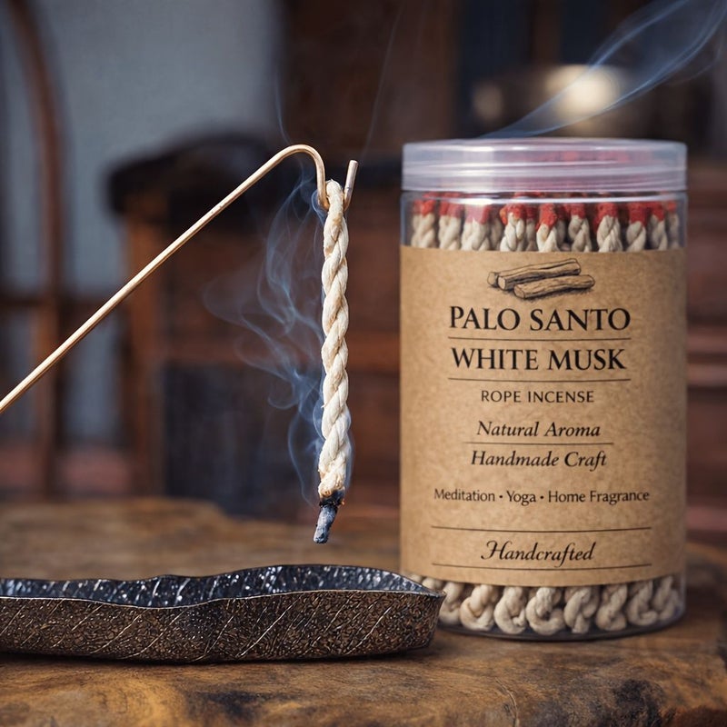 Premium 38pcs Canned Sacred Wood White Musk Handmade Rope Incense Traditional Handwoven Slow Burning Lasting Fragrance For Yoga Meditation Home Ambiance Bedroom Aroma - Image 5