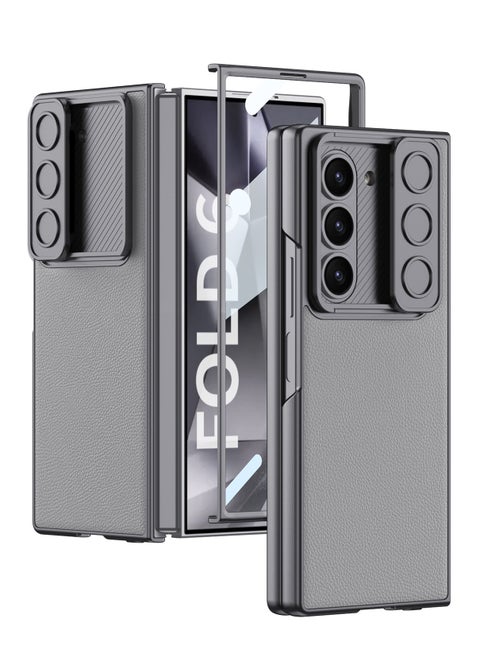 شيلد ايجيبت لهاتف سامسونج جالاكسى فولد 6 (Samsung Galaxy Z Fold 6) جراب حماية من جلد وغطاء للكاميرا مع واقي شاشة أمامي  - (رمادى)