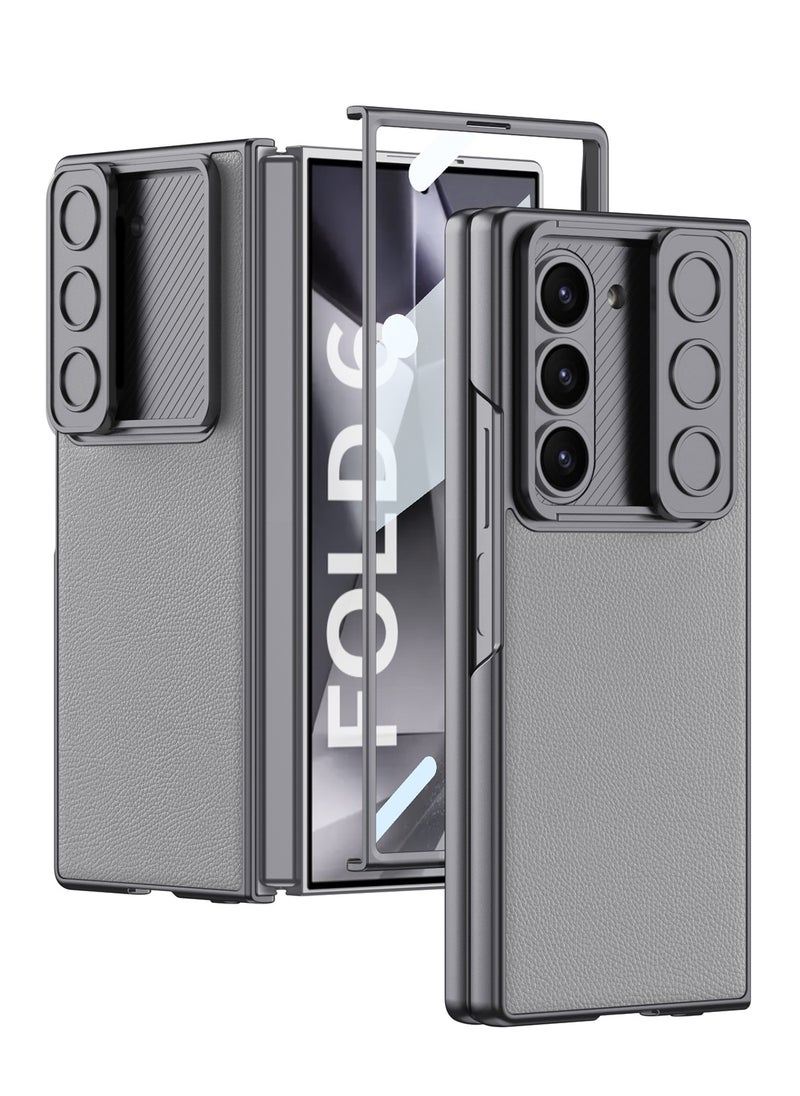 شيلد ايجيبت لهاتف سامسونج جالاكسى فولد 6 (Samsung Galaxy Z Fold 6) جراب حماية من جلد وغطاء للكاميرا مع واقي شاشة أمامي  - (رمادى)