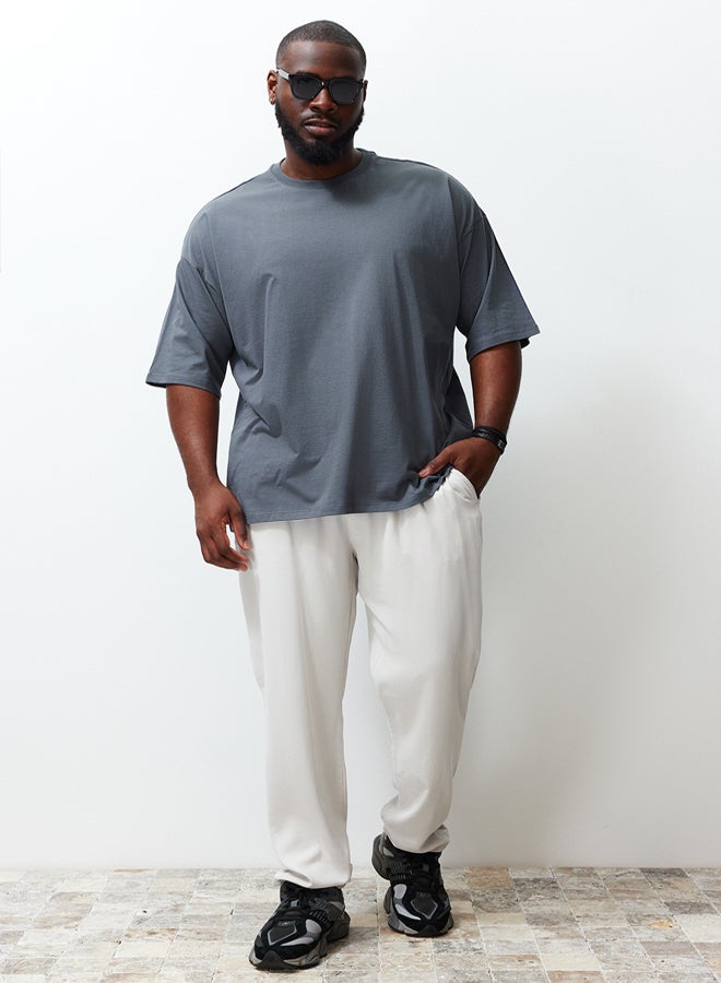 trendyol Anthracite Men's Oversize/Wide Cut Comfortable Basic  Crew Neck Plus Size T-Shirt - Image 2