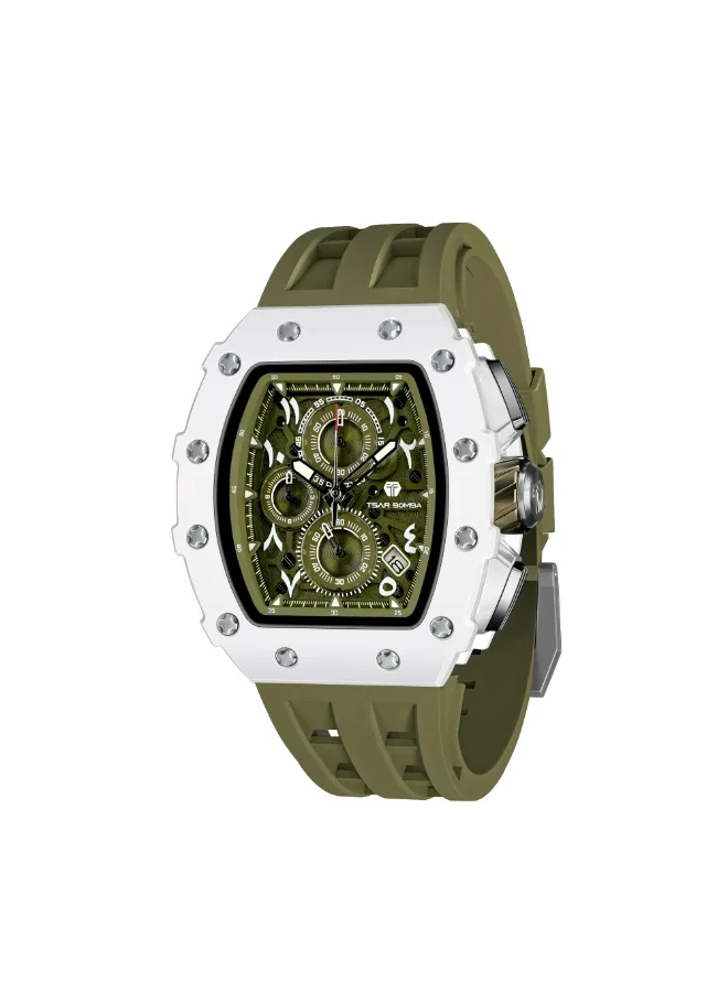 TSAR BOMBA TSAR BOMBA Watches Men Luxury Square Mens Watch Chronograph 50M Waterproof Sapphire Glass Japan Quartz Movement TMI VK67 Silicone Strap Classic Tonneau Design Luminous Calendar Wrist Watches