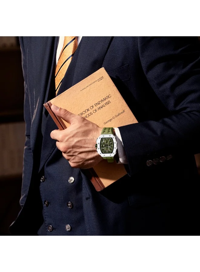 TSAR BOMBA TSAR BOMBA Watches Men Luxury Square Mens Watch Chronograph 50M Waterproof Sapphire Glass Japan Quartz Movement TMI VK67 Silicone Strap Classic Tonneau Design Luminous Calendar Wrist Watches