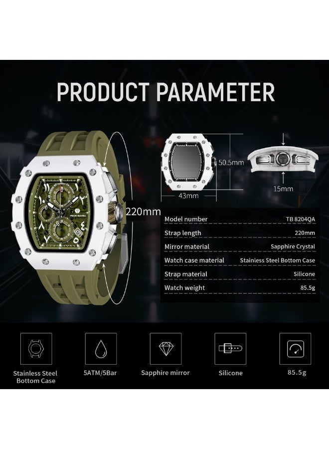 TSAR BOMBA ساعات تسار بومبا رجالي فاخرة مربعة كرونوغراف مقاومة للماء  متر زجاج ياقوت حركة كوارتز يابانية حزام سيليكون تصميم تونيو كلاسيكي مضيئة تقويم ساعات يد - Image 2