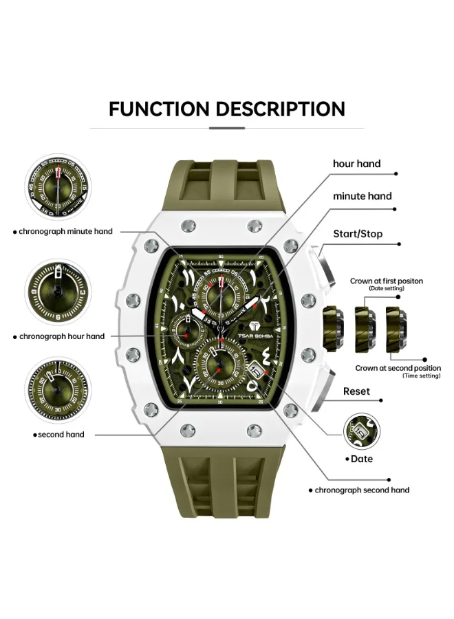 Tsar Bomba  TSAR BOMBA Watches Men Luxury Square Mens Watch Chronograph 50M Waterproof Sapphire Glass Japan Quartz Movement TMI VK67 Silicone Strap Classic Tonneau Design Luminous Calendar Wrist Watches for Men | Best Price UAE