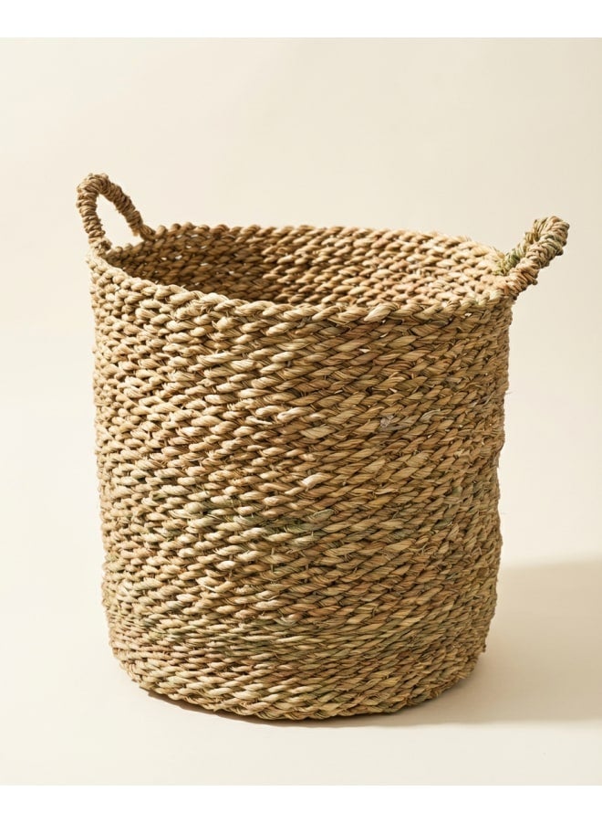 كذا هوم كاسا هوم سلة تخزين منسوجة يدوياً من الحلفا الطبيعي منظم منزلي متعدد الاستخدامات للغسيل واللعب والديكور 40x40x35 سم - Image 1