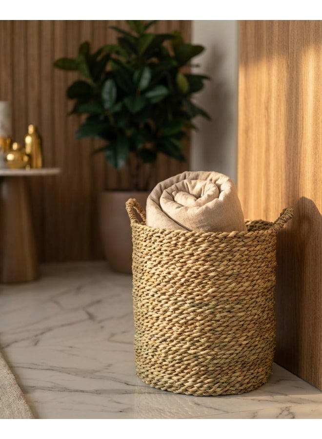 كذا هوم كاسا هوم سلة تخزين منسوجة يدوياً من الحلفا الطبيعي منظم منزلي متعدد الاستخدامات للغسيل واللعب والديكور 40x40x35 سم - Image 3
