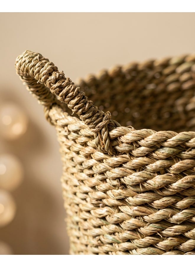 كذا هوم كاسا هوم سلة تخزين منسوجة يدوياً من الحلفا الطبيعي منظم منزلي متعدد الاستخدامات للغسيل واللعب والديكور 40x40x35 سم - Image 2