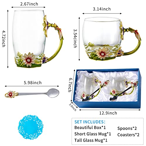 DUMVOIN Glass Fancy Tea Cup Set Birthday Christmas Valentine's Day Gift Idea for Tea Lover and Women Novelty Coffee Mugs Rose Flower Enamel Glass Mug with Spoon Set - Image 4