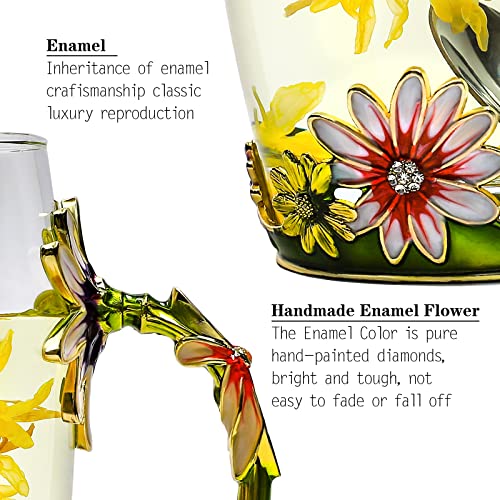 DUMVOIN Glass Fancy Tea Cup Set Birthday Christmas Valentine's Day Gift Idea for Tea Lover and Women Novelty Coffee Mugs Rose Flower Enamel Glass Mug with Spoon Set - Image 5