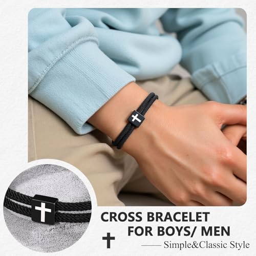UNGENT THEM Cross To My Son Bracelet from Mom Mother Christmas Stocking Stuffers Teenage Teen Boy Gifts Ideas 8 9 10 12 13 15 14 16 11 Year Old Birthday Valentines Easter Gifts for Kids Boys Stuff - Image 2