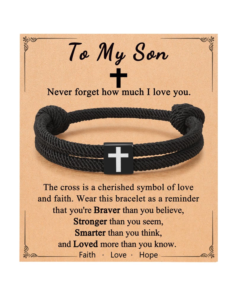 UNGENT THEM Cross To My Son Bracelet from Mom Mother Christmas Stocking Stuffers Teenage Teen Boy Gifts Ideas 8 9 10 12 13 15 14 16 11 Year Old Birthday Valentines Easter Gifts for Kids Boys Stuff - Image 1