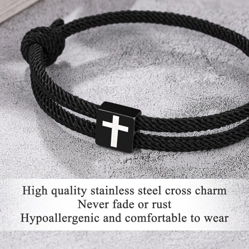 UNGENT THEM Cross To My Son Bracelet from Mom Mother Christmas Stocking Stuffers Teenage Teen Boy Gifts Ideas 8 9 10 12 13 15 14 16 11 Year Old Birthday Valentines Easter Gifts for Kids Boys Stuff - Image 3