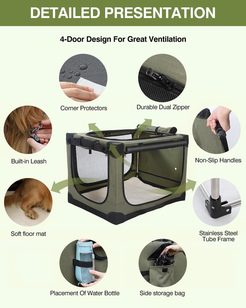 Deekuiwi 30 x 21 x 21 Inch Collapsible Soft Dog Crate for Dogs Up to 50 lbs, Portable Travel Pet Kennel with 4 Zip Doors, Foldable Indoor Outdoor Crate with Mat, Carry Bag, Green - Image 4