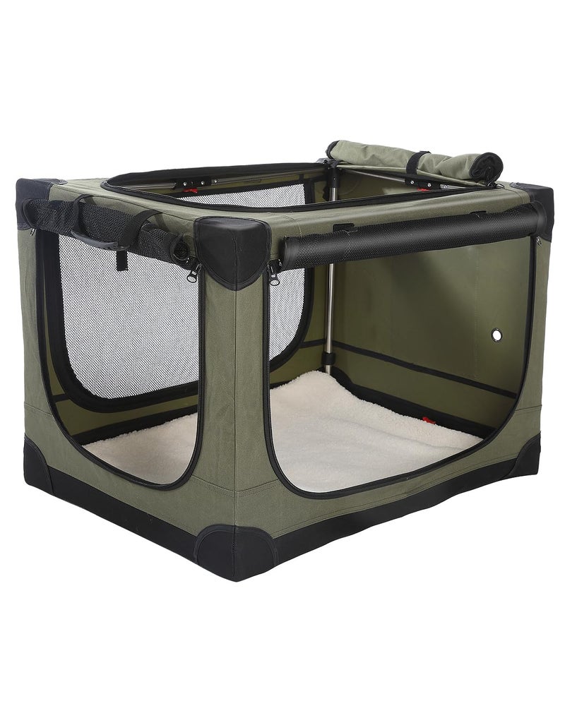 Deekuiwi 30 x 21 x 21 Inch Collapsible Soft Dog Crate for Dogs Up to 50 lbs, Portable Travel Pet Kennel with 4 Zip Doors, Foldable Indoor Outdoor Crate with Mat, Carry Bag, Green - Image 1