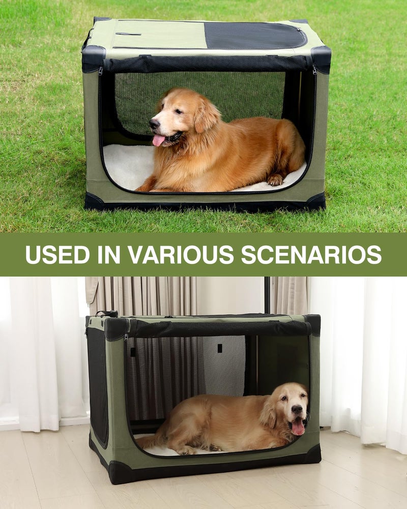 Deekuiwi 30 x 21 x 21 Inch Collapsible Soft Dog Crate for Dogs Up to 50 lbs, Portable Travel Pet Kennel with 4 Zip Doors, Foldable Indoor Outdoor Crate with Mat, Carry Bag, Green - Image 5