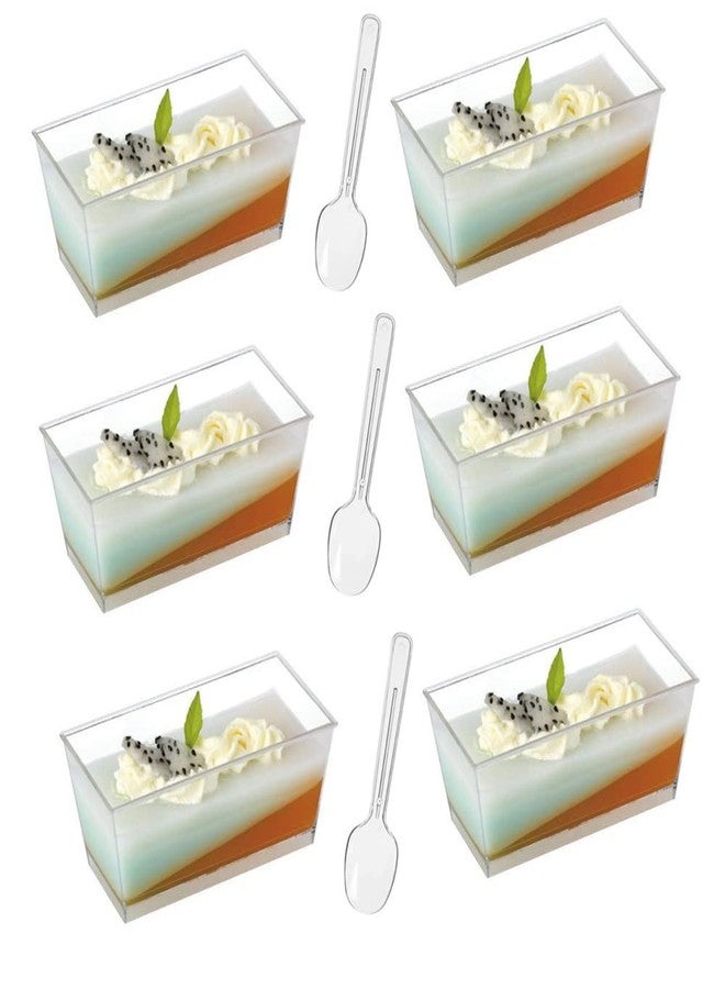 DongAi 50 Pcs Mini Plastic Square Dessert Cup，4.75oz Transparent Square Shot Glass,For Jelly Yogurt Pudding Mousse Ice Cream（with 50 scoops） - Image 1