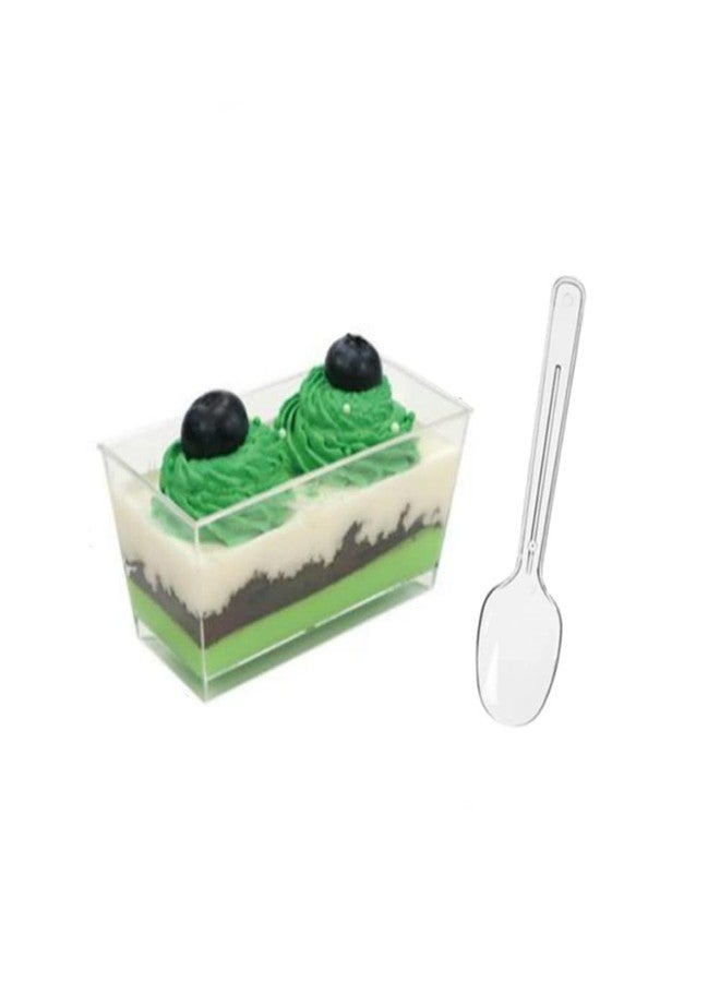 DongAi 50 Pcs Mini Plastic Square Dessert Cup，4.75oz Transparent Square Shot Glass,For Jelly Yogurt Pudding Mousse Ice Cream（with 50 scoops） - Image 5