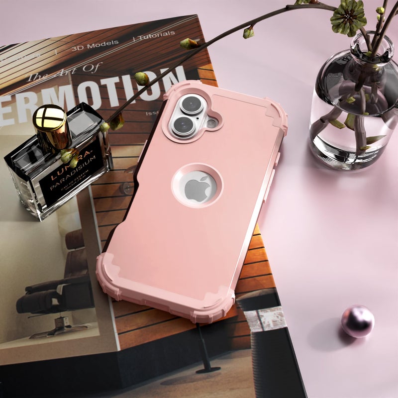 IDweel for iPhone 16 Plus Case with Screen Protector for Women, 3 in 1 Shockproof Slim Fit Hybrid Heavy Duty Hard PC Cover Soft Silicone Bumper Full Body Anti-Fingerprint Case, Rose Gold - Image 4