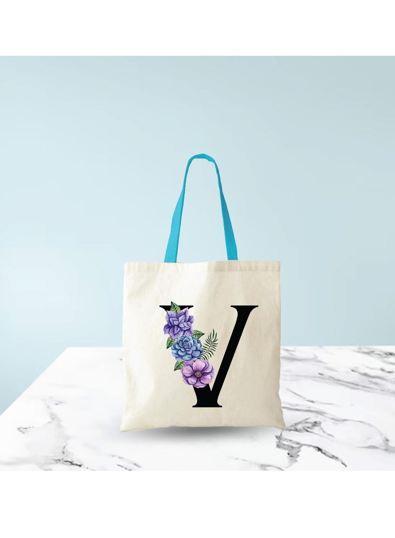 PRINTSHOP4ME Initial Letters Canvas Cotton Tote Bag With Blue Handle-Ideal Gifts For Bridesmaids-Party Bag-Reusable Bags - Image 5