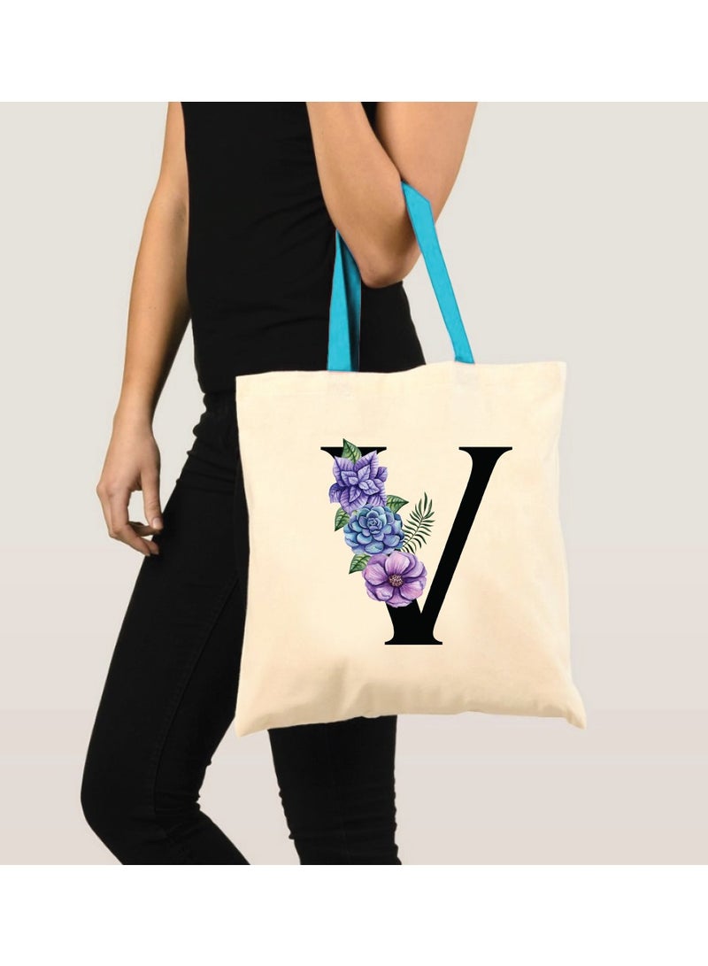 PRINTSHOP4ME Initial Letters Canvas Cotton Tote Bag With Blue Handle-Ideal Gifts For Bridesmaids-Party Bag-Reusable Bags - Image 3