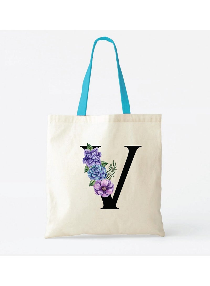 PRINTSHOP4ME Initial Letters Canvas Cotton Tote Bag With Blue Handle-Ideal Gifts For Bridesmaids-Party Bag-Reusable Bags - Image 2