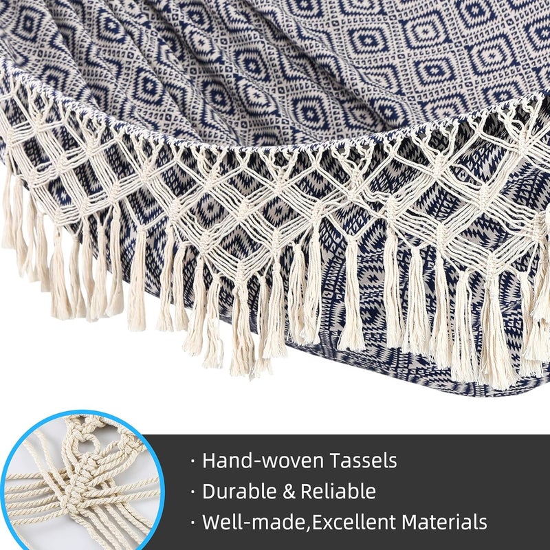 ROOITY Backyard Hammock with Tassels,Garden Hammocks with Portable Carry,Bag Deluxe Macrame Fringe for Patio,Garden,Backyard,Beach,Outdoor and Indoor Porch Fabric, Up to 450Lbs (Blue-Diamond) - Image 3
