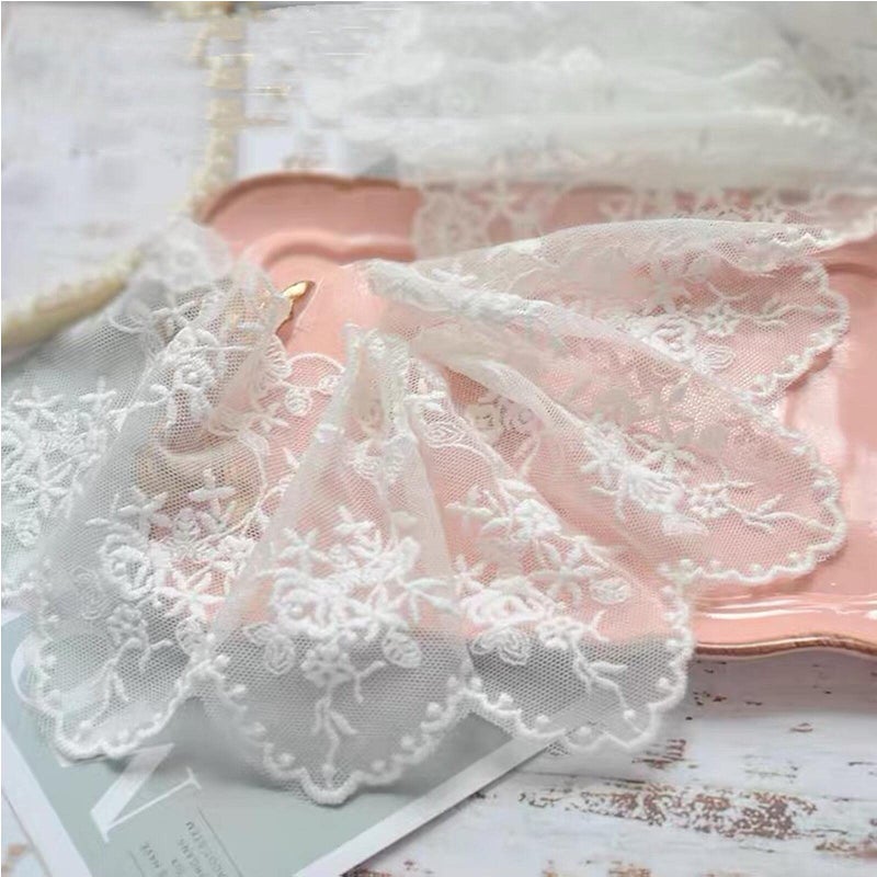 SuiGlory White Lace Trim Ribbon, Wide Embroidery Floral Sewing Lace Trim for Craft Sewing, Wedding/Bridal Decoration, Home Decoration, Packaging, 5 Yards - Image 1