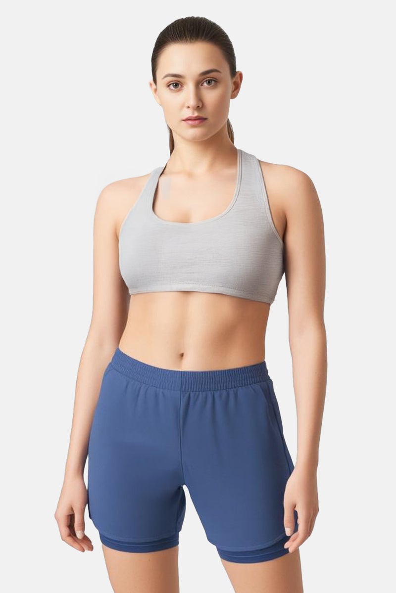 Adidas Women Sportswear Fit Brand Logo Training 2 In 1 Shorts, Slate Blue - Image 1