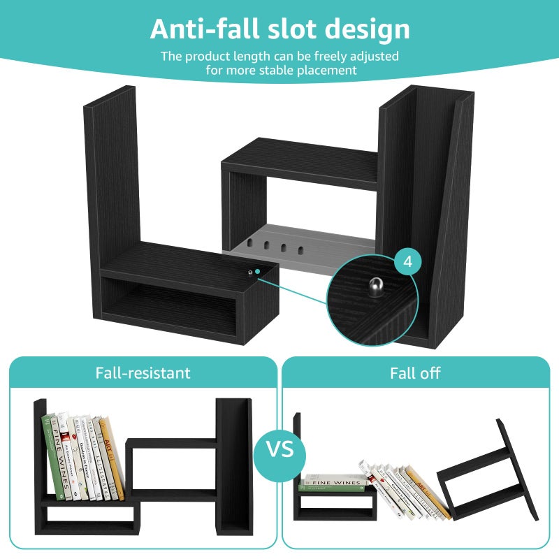 NUTIKAS Desktop File Organizer Desk Organizer Shelf - Black Office Organization Shelves for Top of Desk Organizers and Accessories Corner Bookshelf Table Top Shelving Small Hutch Decorations for Women Office - Image 5