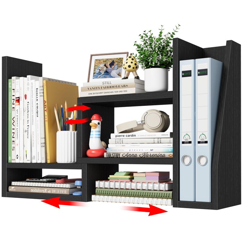 NUTIKAS Desktop File Organizer Desk Organizer Shelf - Black Office Organization Shelves for Top of Desk Organizers and Accessories Corner Bookshelf Table Top Shelving Small Hutch Decorations for Women Office - Image 1