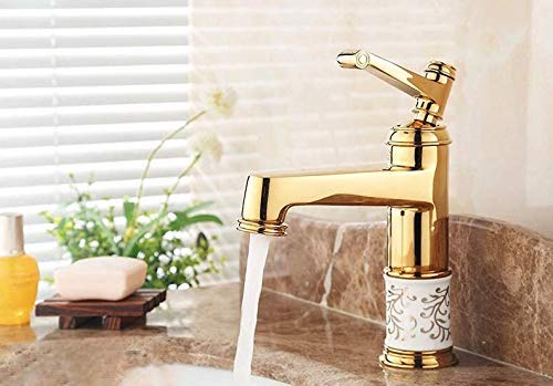 B BACKLINE B Backline Brass Gold White Heavy Single Lever Copper Basin Mixer Hot Cold with 2 Connection Pipes Gold White Short Body Tap - Image 1