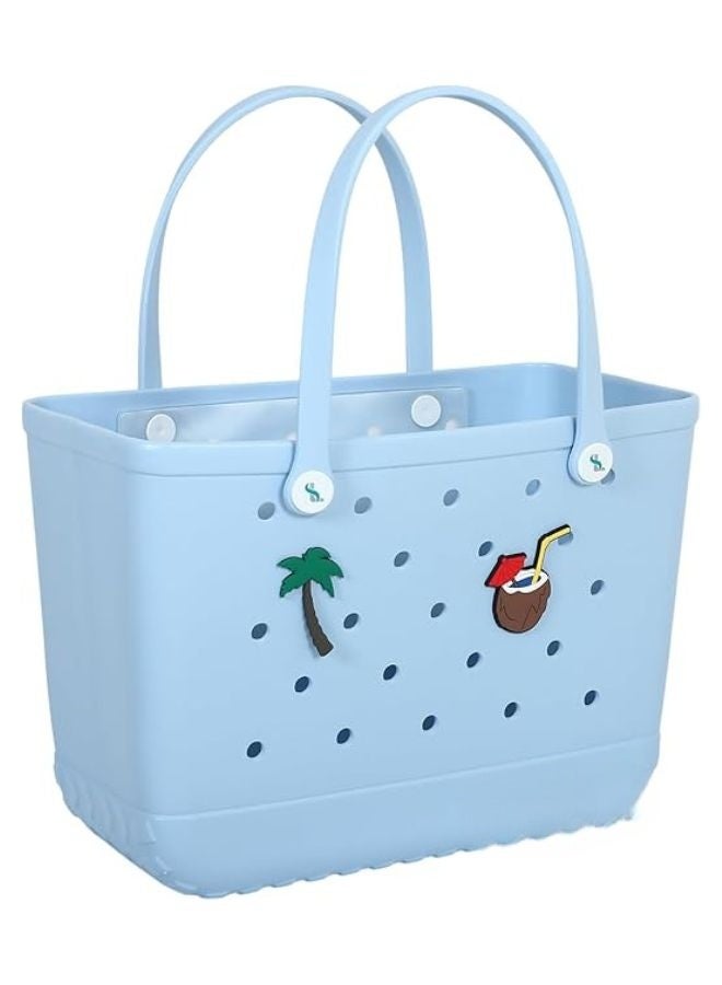 Beach Bag | Tote Bag | Waterproof Rubber Bag for Pool, Sports, Shopping | Washable and Lightweight | Durable and Versatile | Includes Two Charms and Pocket - Image 1