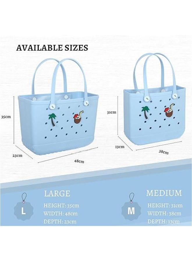 Beach Bag | Tote Bag | Waterproof Rubber Bag for Pool, Sports, Shopping | Washable and Lightweight | Durable and Versatile | Includes Two Charms and Pocket - Image 2